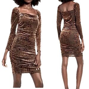 NWT Leith Textured Burnout Velvet Long Sleeve Bodycon Dress 90s Y2K